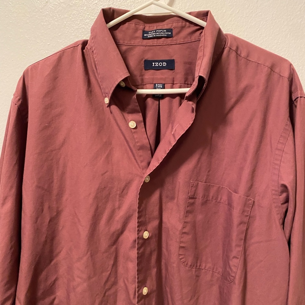 Izod Shirt Mens Large Long Sleeve Button Down Pockets GrandpaCore Cotton Blend